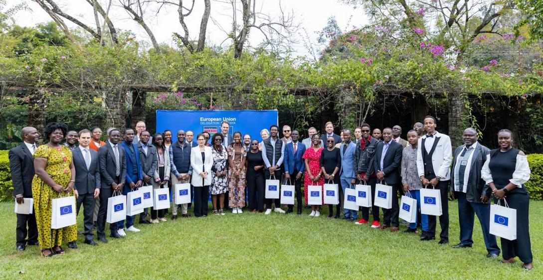 Kenyan students going for Erasmus 2024 pose with EU and Member State Ambassadors