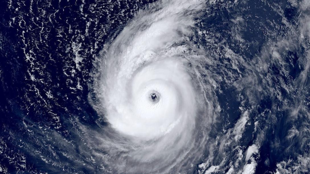 Satellite image of typhoon weather system. 