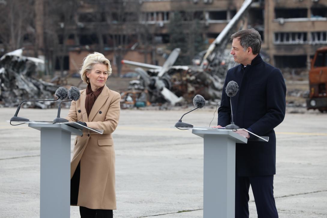 President of the European Commission speaking at the Hostomel Airport