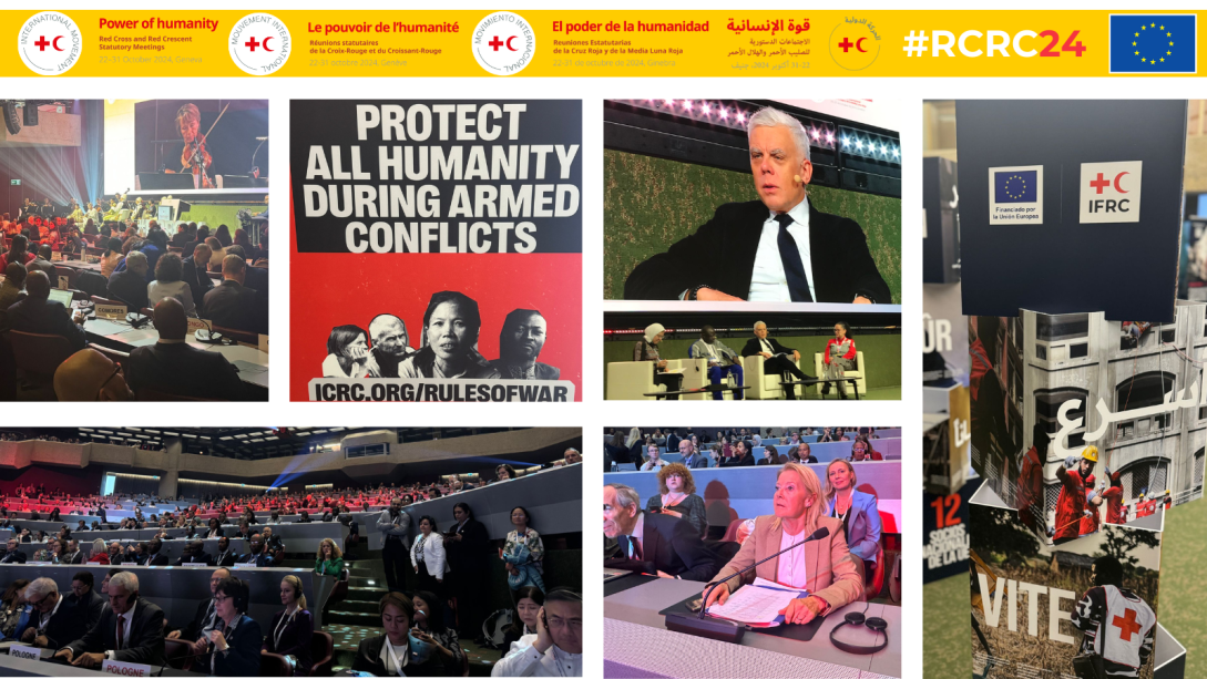 Photo collage of the European Union's participation at 34th ICRC.