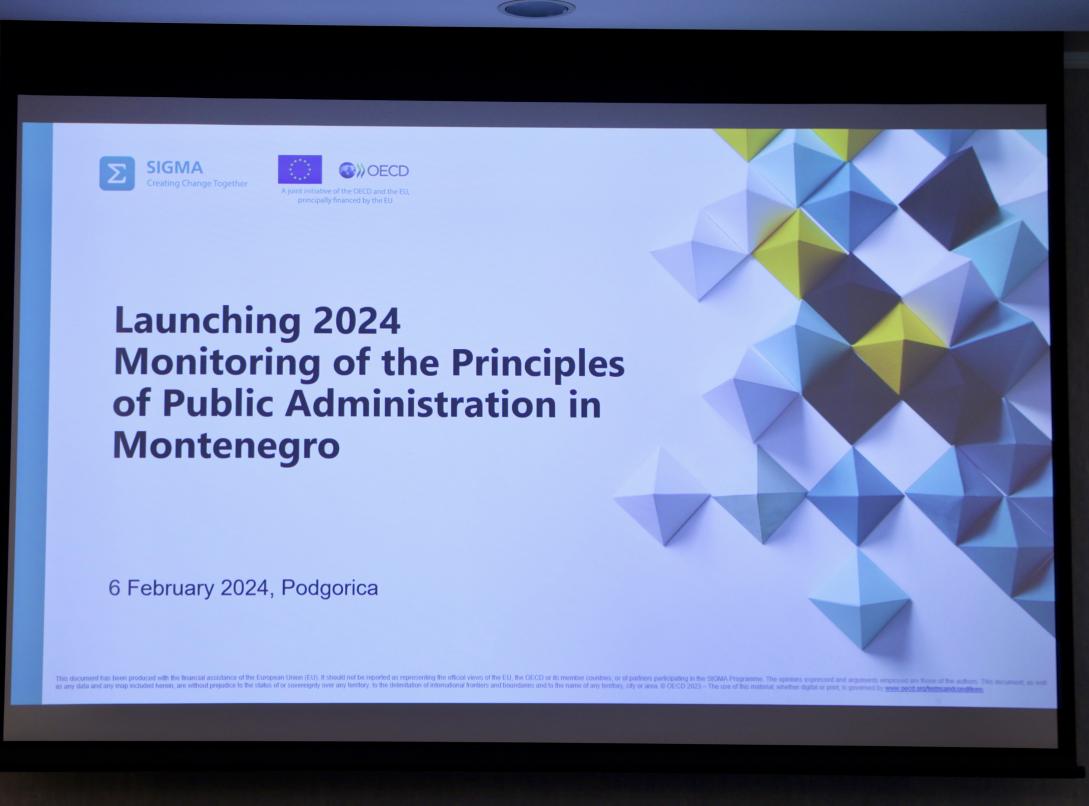visual for the event with text on it saying: Launching 2024 Monitoring of the Principles of Public Administration in Montenegro