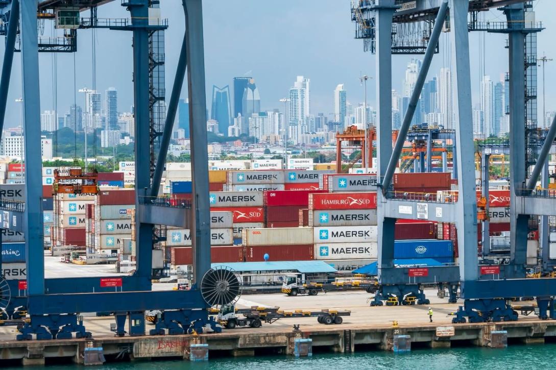 Busy container shipping dock.