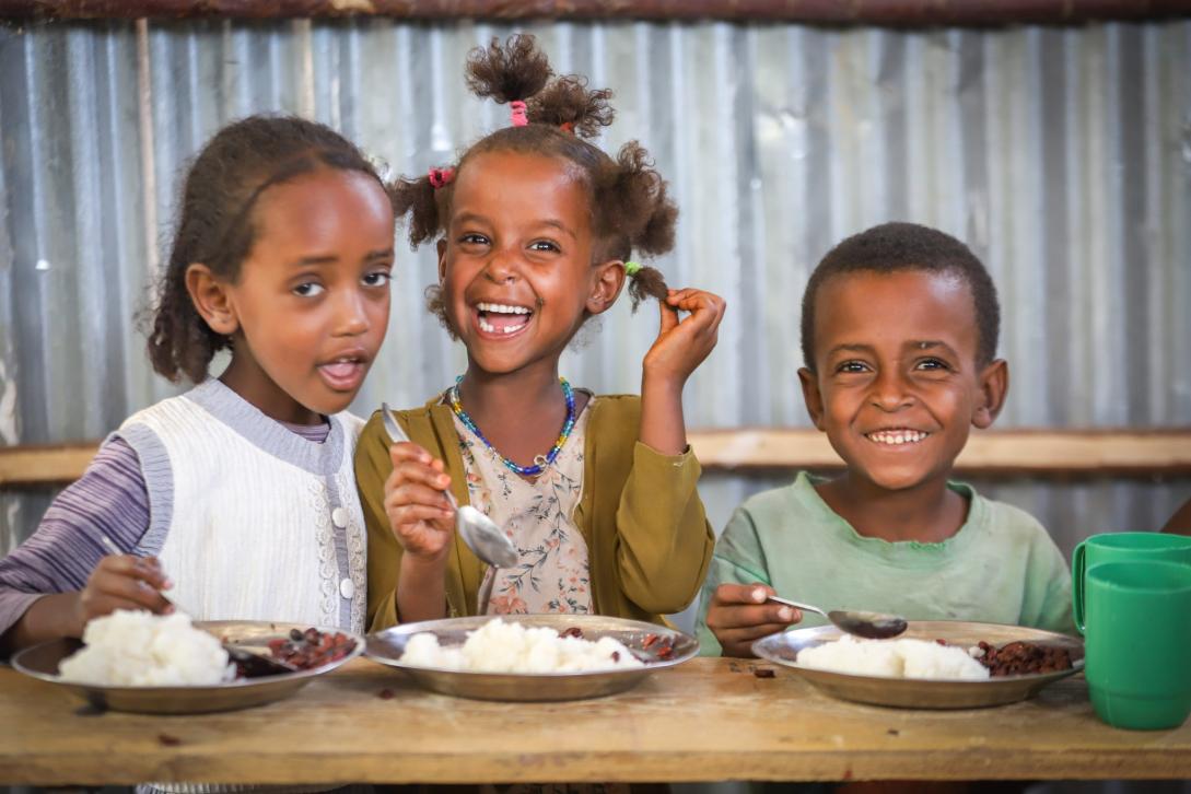 Children having a school meal