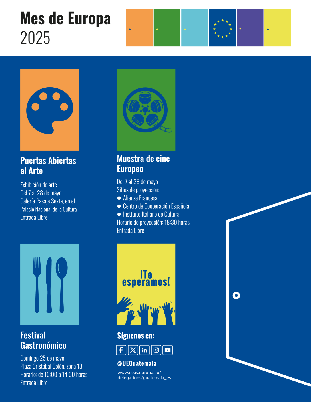 Afiche sobre actividades del Mes de Europa 2025 en Guatemala