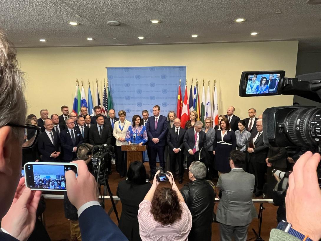 24 February 2025, New York - Press Stakeout on Ukraine