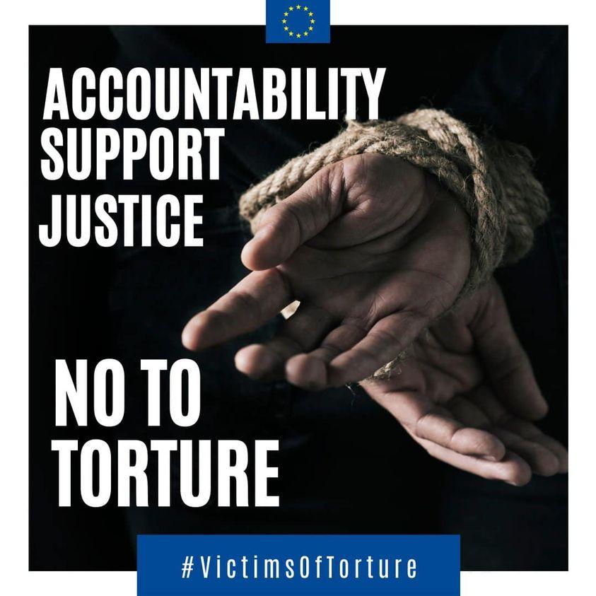 a visual on the occasion of the day in Support of Victims of Torture depicting tied hands