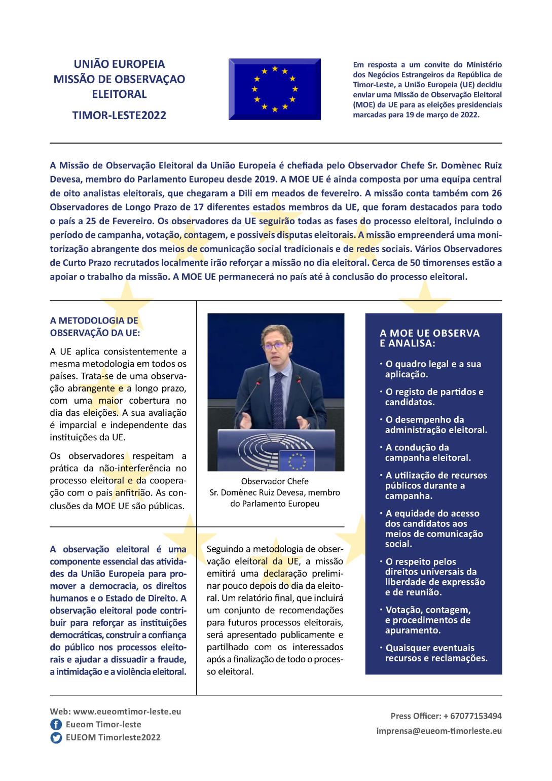 EU EOM Timor-Leste 2022 informações básicas