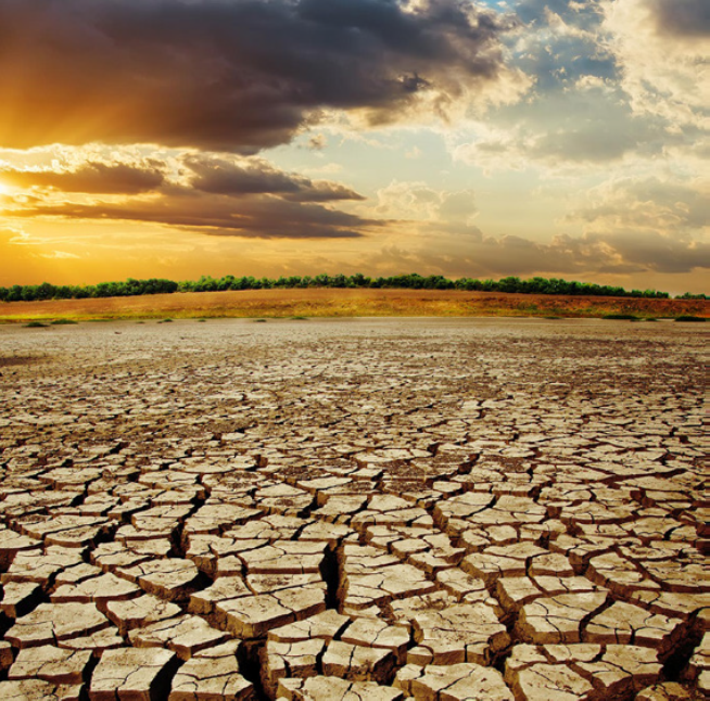 Dry river bed due to climate-induced drought