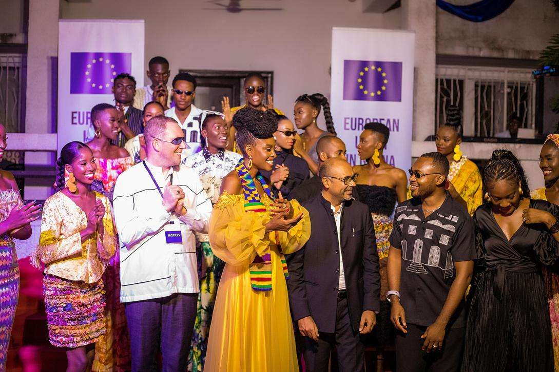 EU Ambassador, Deputy Ambassador and Goodwill Ambassador pose for picture with Ghanaian models.