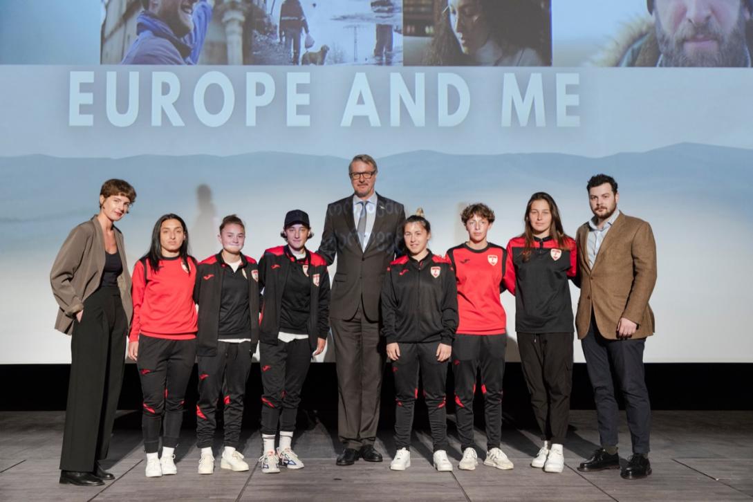 Ambassador Hartzell with Lanchkhuti Football team