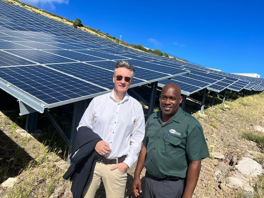 EU Ambassador Rene van Nes with David Leonce, CEO of Saba Electricity Company at the solar energy park. The project was co-funded by the European Union and the Netherlands, of which Saba is an overseas municipality