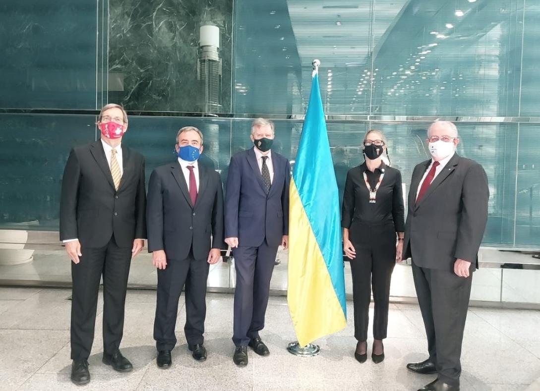Ambassadors stand by Ukraine flag to affirm their support