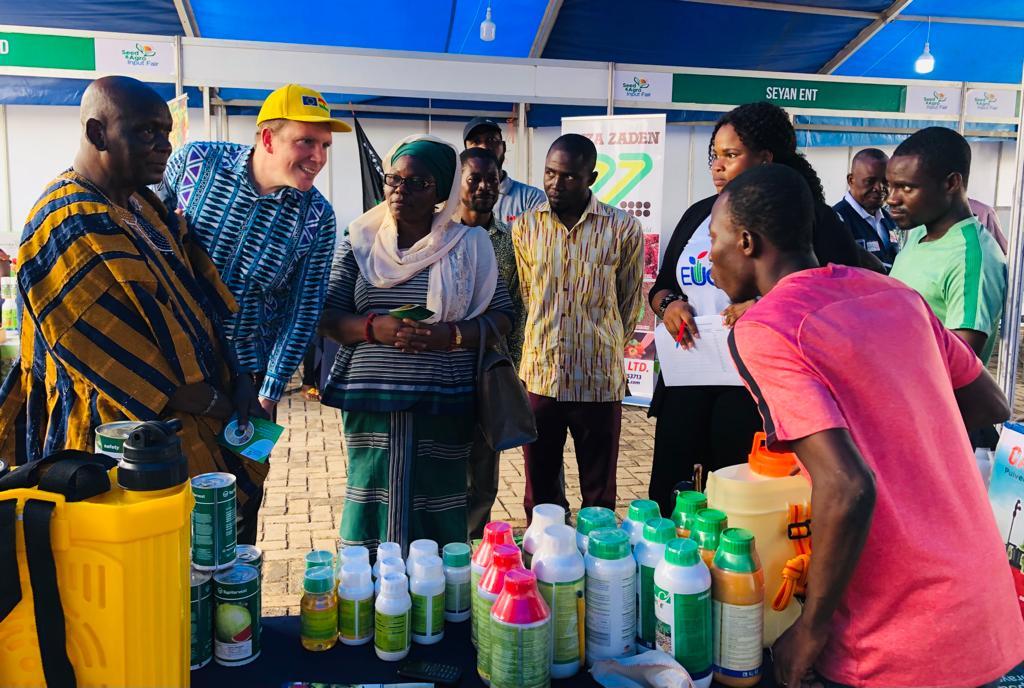 Mr. Pieter Smidt Van Gelder, Deputy Head of Mission at the EU interacting with exhibitors at the opening ceremony of the 2022 Seed and Agro Input Fair at Wa.