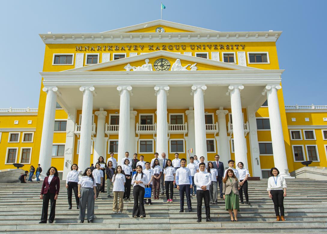 EU Mini Model game participants in front of KAZGUU 