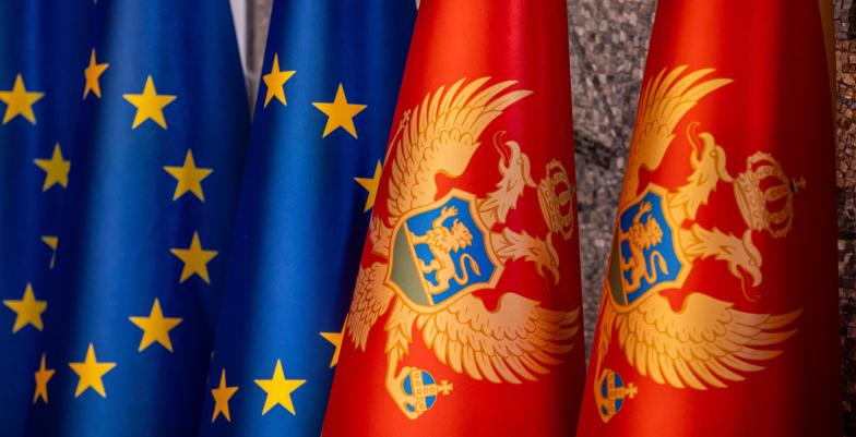 Flag of EU and flag of Montenegro
