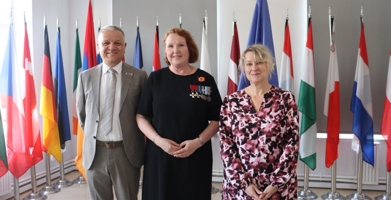 EUMA HoM Satu Koivu welcoming Vassilis Maragos and Kirsi Henriksson in Headquarters.