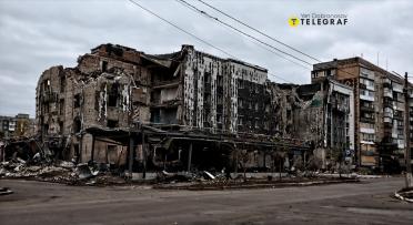 A ruined building in Pokrovsk, Ukraine