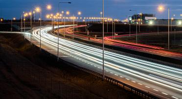 Night View of Busy Freeway in Wrocław, Poland