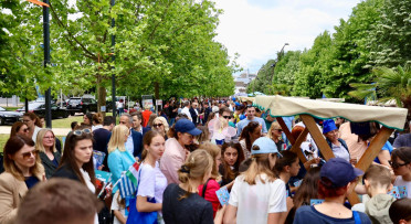 Crowd of people on the University park, Podgorica
