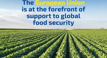 Visual with text on screen: The EU is at the forefront of support to global food security