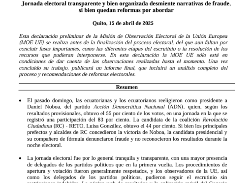 Declaración Preliminar segunda vuelta presidencial
