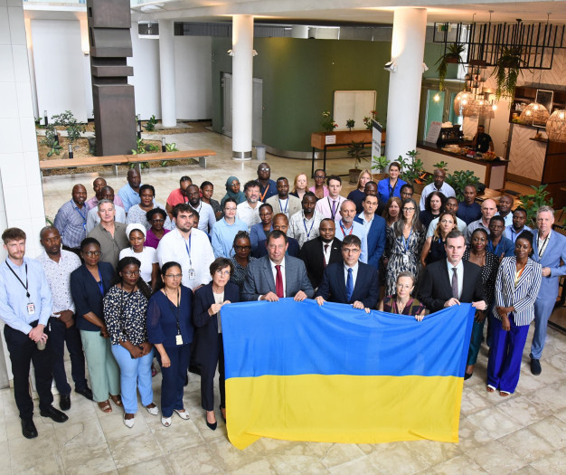 Support for Ukraine group holding flag