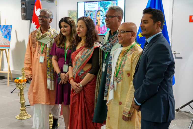 Nepal Ambassador to the EU, H.E. Ms Sewa Lamsal, with artists.