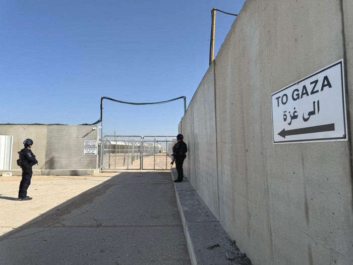 Exterior, border crossing hard checkpoint. 