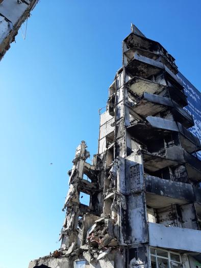 A destroyed tower block.