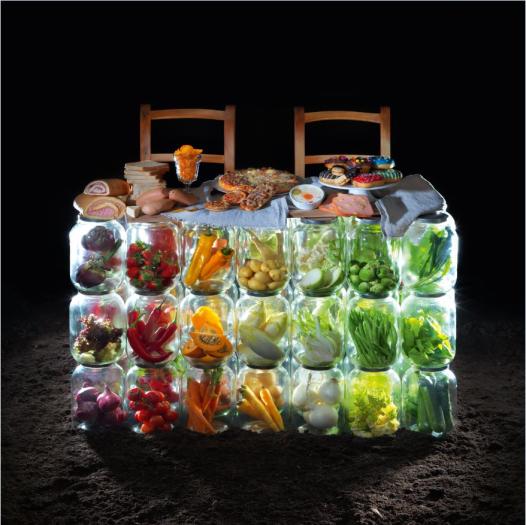 table made of food jard