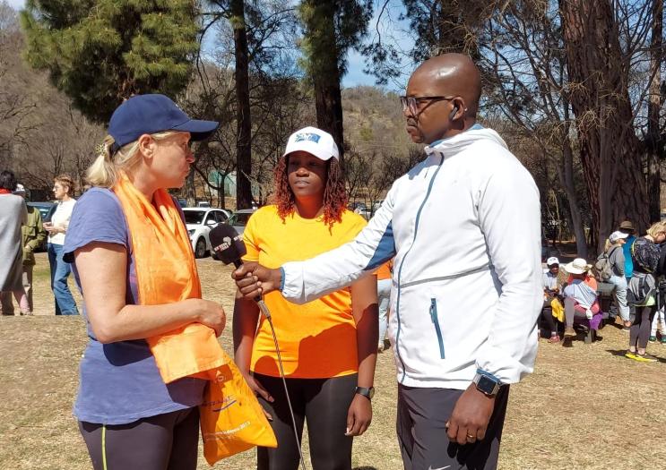 Ambassador Sandra Kramer, EU Staff Mutsawashe Belinda Kuhlengisa and Newzroom Afrika's Hugo Ribatika