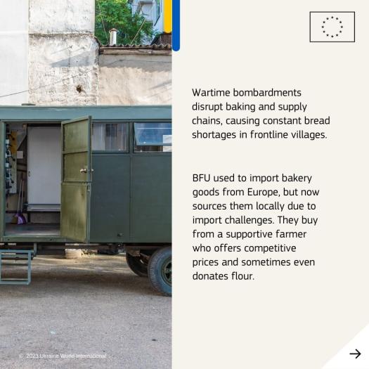 Photo of mobile baking unit 'Bake for Ukraine' and text