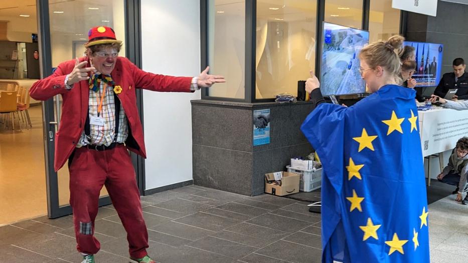 Clown poses for photo taken by Captain Europe.