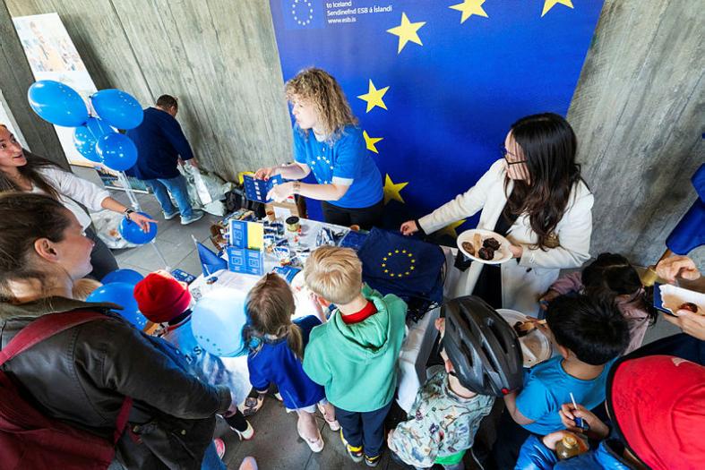 People at the European Union Booth