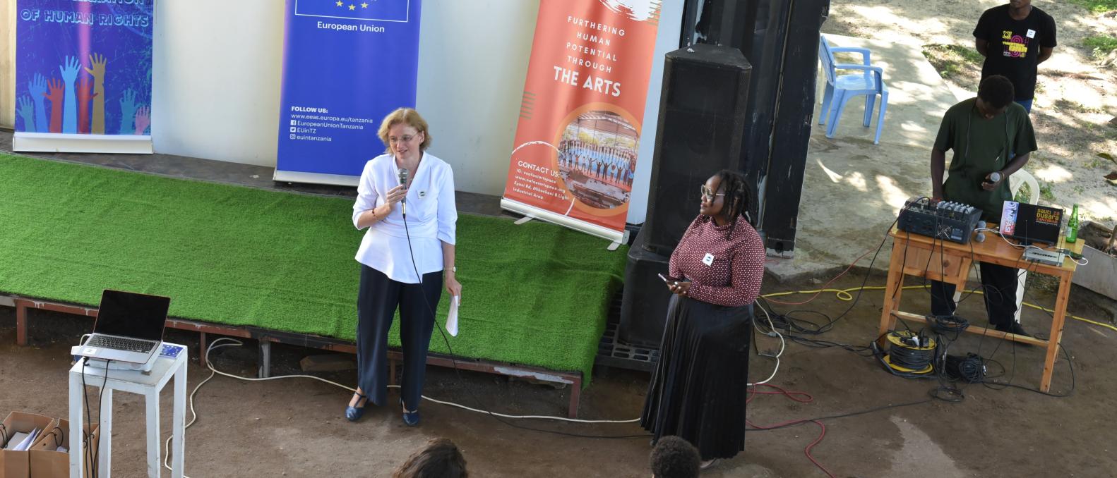 EU Ambassador addresses youth at a ceremony to award winners of the Nafasi Art Space Human Rights Art Competition 
