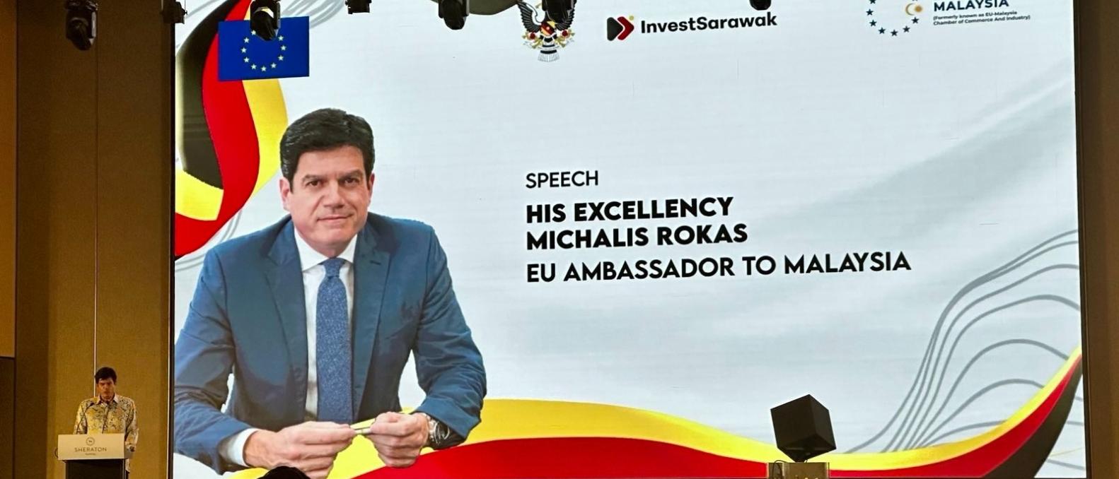 Ambassador Rokas speaking during the launch of Invest Sarawak