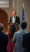 Ambassador Mavromichalis giving a speech at his farewell reception