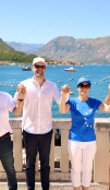 Marta Kos holding hand with other officials for a group photo