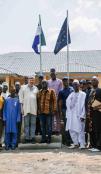 Local stakeholders together with the Hon. Minister of Local Government, Tamba Lamina and the EU Ambassador pose for the camera at the multipurpsoe hall