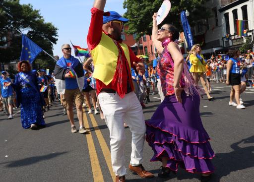 Flamenco dancers in the street.