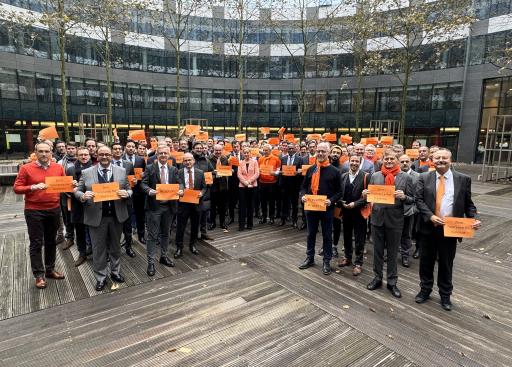 Ambassador for Gender and Diversity, Stella Ronner-Grubačić, in group photo with SG Stefano Sannino and the Men at the EEAS who gathered for the Zero Tolerance initiative