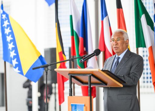 The President of the European Council, António Costa address to EUFOR troops in Sarajevo