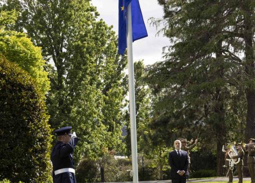 European Union flag is raised and the EU anthem is played