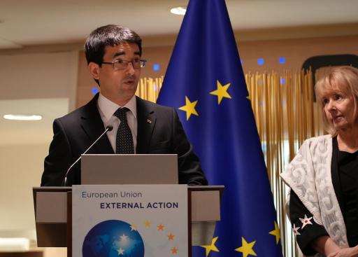 Close up of Ambassador giving a speech, EUSR on the right