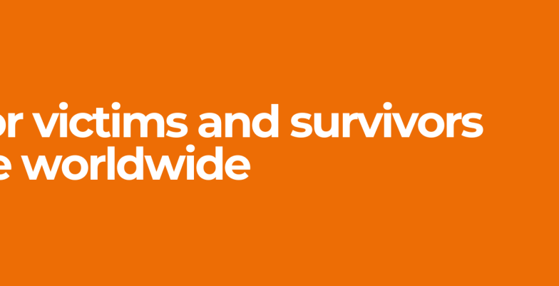 Web banner against orange background for campaign page in support for victims of violence 