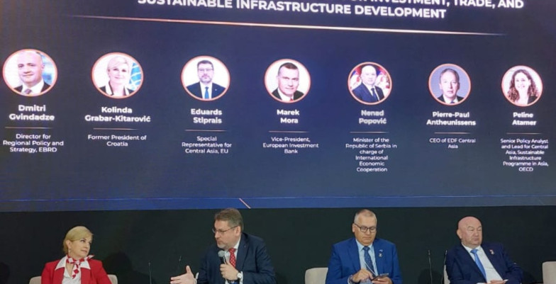 EUSR Eduards Stiprais delivers his statement at the Tashkent International Investment Forum