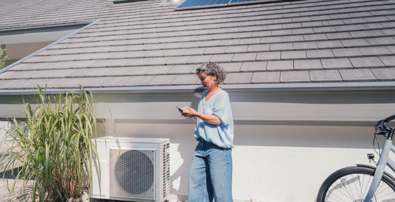 Woman standing in front of a house