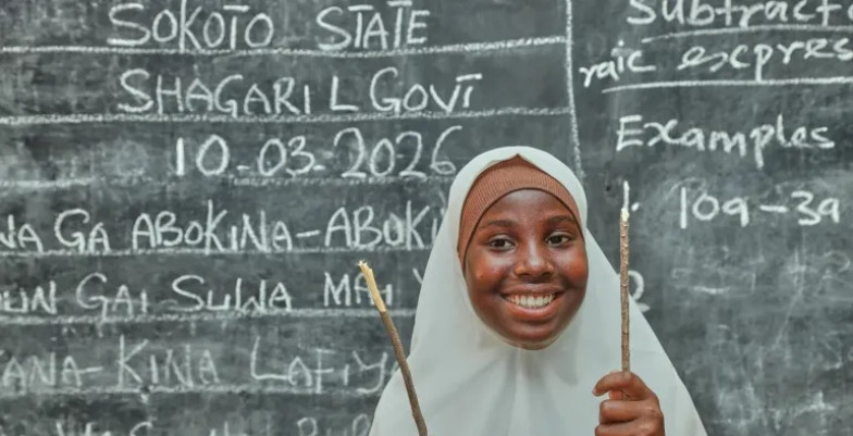 A girl in school in Sokoto State, Nigeria