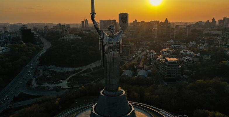 Motherland Monument in Kyiv at sunrise