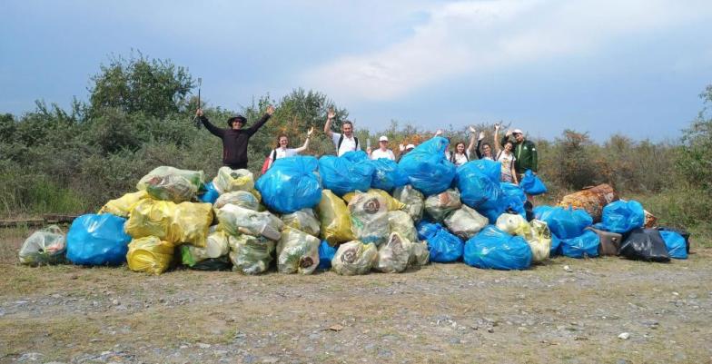 Danube clean-up, bags of litter